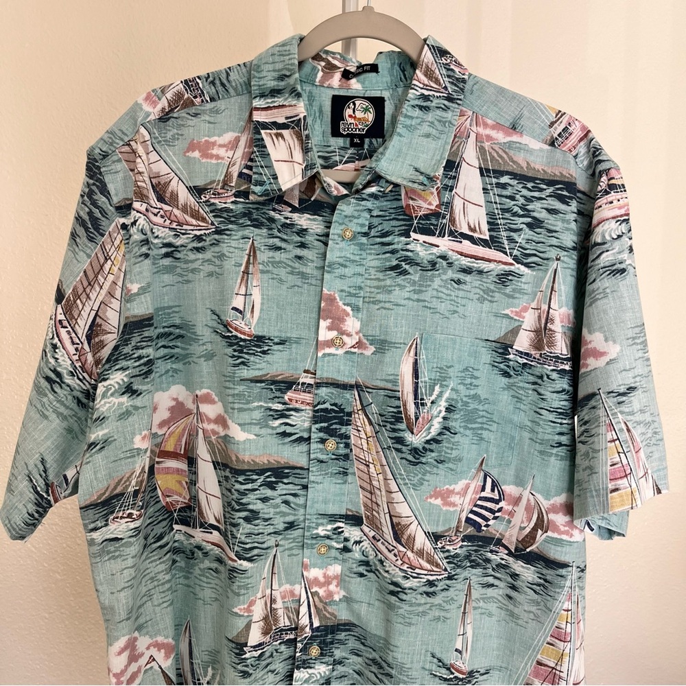 Reyn Spooner Reverse Print Sailboats Classic Fit Hawaiian Shirt Size XL - Picture 2 of 10